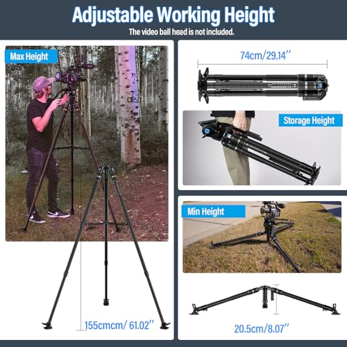 SIRUI SVS75 Professional Video Tripod for Camera, 61" Carbon Fiber Tripod with One-Step Height Adjustment, Mid-Level Spreader, Load up to 55.1lbs - Image 6