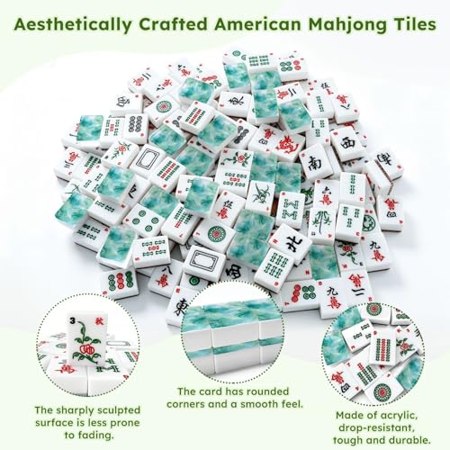 Set de Mahjong Americano con 166 fichas acrílicas y accesorios miniatura 6