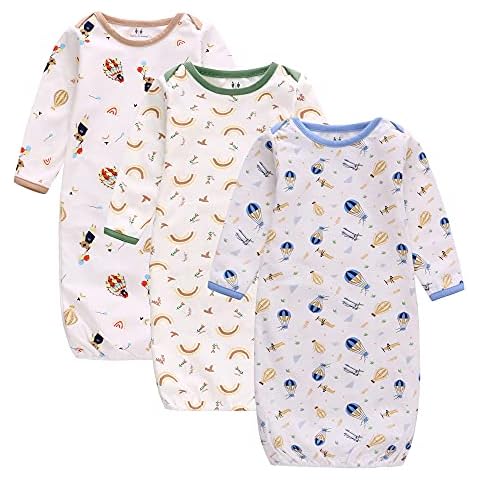 Miracle Baby Nightgown 3 Pack Newborn Nightgown Cotton Baby Sleeper Gown Long Sleeve Baby Boys' Gown 0-6 Months Cover