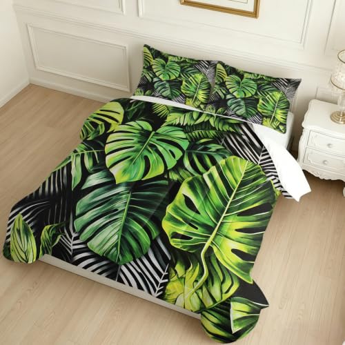 Edredón 200 x 200 cm Hojas de Palmera Tropical Colcha Bouti Ligera Verde Microfibra Suave, Cama 90/135/150, 4 Estaciones