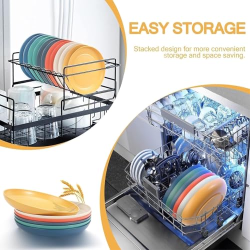 Image of YANCI 20 cm Large Deep Plastic Plates, Unbreakable and Reusable Light Weight Dinner Plates Pasta and Dumpling Bowl Microwave Safe BPA Free Dishwasher Safe, Set of 8, Yellow