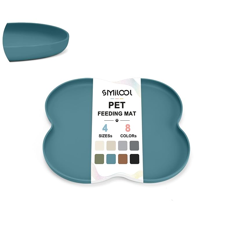 Tapete para Alimentação de Cães e Gatos em Silicone com Borda Elevada SMILOOL Slate Blue 30,48 x 30,48 cm