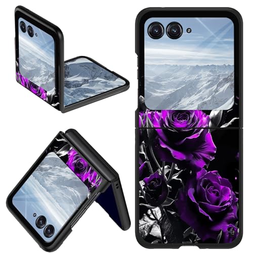 for Motorola Moto Razr 2025/2024 Phone Case Ultra-Thin Slim Fit Hard PC Flip Rugged Wireless Charging Full-Body Anti-Scratch Shookproof Protective Cover for Moto Razr 2025, Purple Roses Flowers