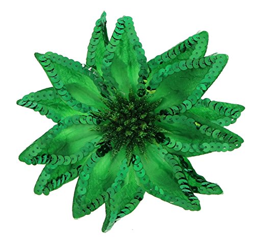 Women's Christmas Pointsettia Sequin Flower Pin, Clip, Hair Tie (Christmas Green)
