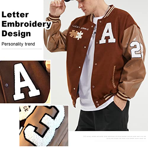 Image of Varsity Jacket Unisex Y2K Embroidered Letterman Bomber Jacket Casual Baseball Jackets