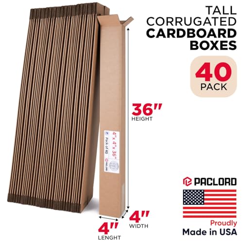 Image of Tall Cardboard Boxes 4 inchL x 4 inchW x 36 inchH (Pack of 40) - USA-Made Packing Boxes for Moving, Shipping, or Storage - USPS, UPS, FedEx Approved - Professional Packing Supplies for Moving | USA-Made Packing Boxes for Moving, Shipping, or Storage - USPS, UPS, FedEx Approved - Professional Packing Supplies