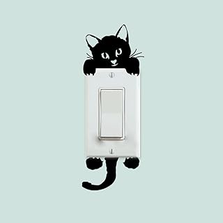 2pcs Light Switch Decals Cartoon Little Black Cat Pet Animal Pattern Wall Sticker Decor Art Mural Baby Nursery Room