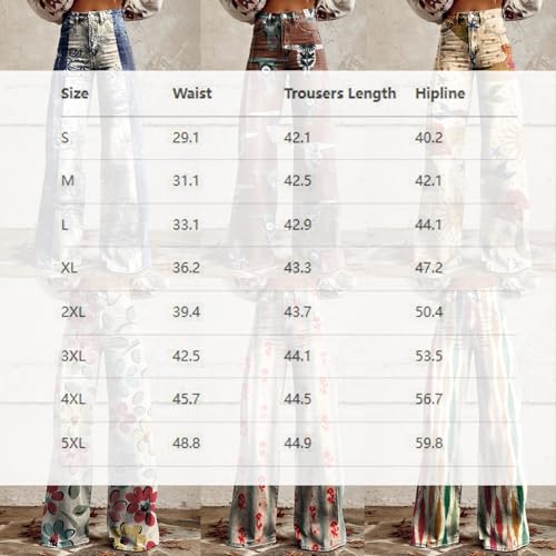 Women Mid Rise Cropped Wide Leg Jeans Boyfriend Baggy Floral Ankle Pants Denim Capris Flare Print Boho Palazzo Jeans3