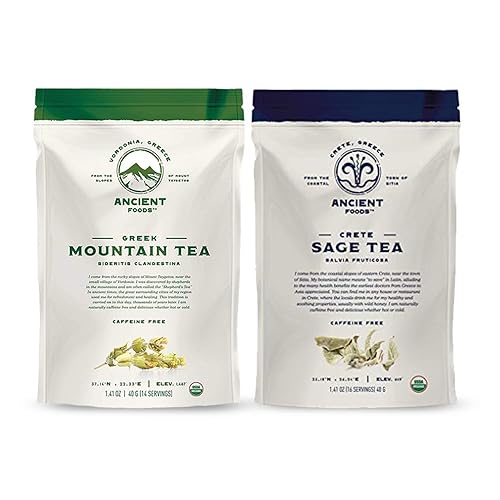 Juego de tés de hierbas griegas orgánicas, salvia cretense y té de montaña fresco, hojas sueltas naturalmente sin cafeína, 1.41 onzas cada uno