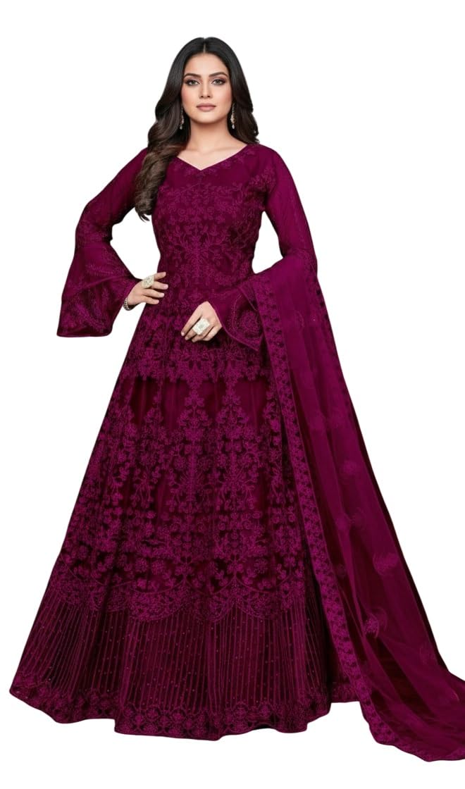 Women's Net Embroidered Semi-Stitched Gown Vedika Gown-GEM2-image-5