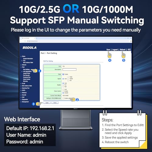 Image of SODOLA 6 Port 10G Easy Web Managed Switch,4X 10G RJ45 + 2X 10G SFP+ Ports - Link Aggregation, QoS,VLAN,IGMP, 10G Switch for Network Management