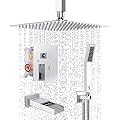 SR SUN RISE 12 Inches All Metal Bathtub Faucet Set Shower System with Tub Spout Rainfall Shower Head and Handheld Combo Modern Shower Fixtures Include Valve and Trim Kit, Polished Chrome