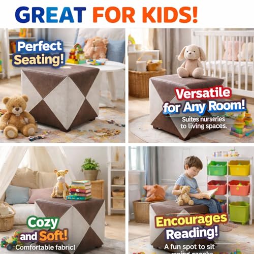 Image of APRODZ Printed Ottoman Stool Upholstered Foam Cushioned Pouffes for Living Room | Puffy Muddha Stool for Footrest & Sitting, Velvet Pouf Stool, Furniture for Home Decor, Office Set of 2(Beige /Brown)