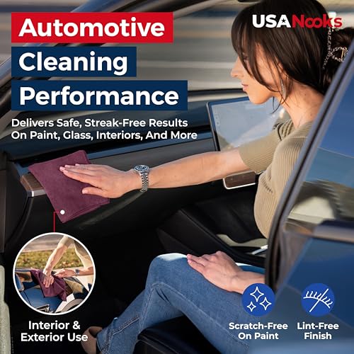 Image of USANOOKS Premium 300GSM Microfiber Cleaning Cloth - 12.5 inchx12.5 inch High Performance - 1200 Washes, Ultra Absorbent Microfiber Towels for Cars Undercarriage, Rims & Engine Bay Cleaning - Microfiber Cloth
