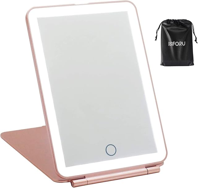 ISFORU LED Travel Makeup Mirror, 3 Colour Light Rechargeable Portable Compact Vanity Mirror, Perfect for Travel, Makeup & Beauty Needs, Christmas Birthday Gift for WomenValentines Gifts for Her