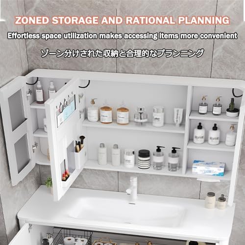 Wall Mounted Bathroom Mirror Cabinet - Large Storage, Smart Touch & Defogging Design, Multi-Scenario Use - White, 90cm/35.4in Storage Cupboard