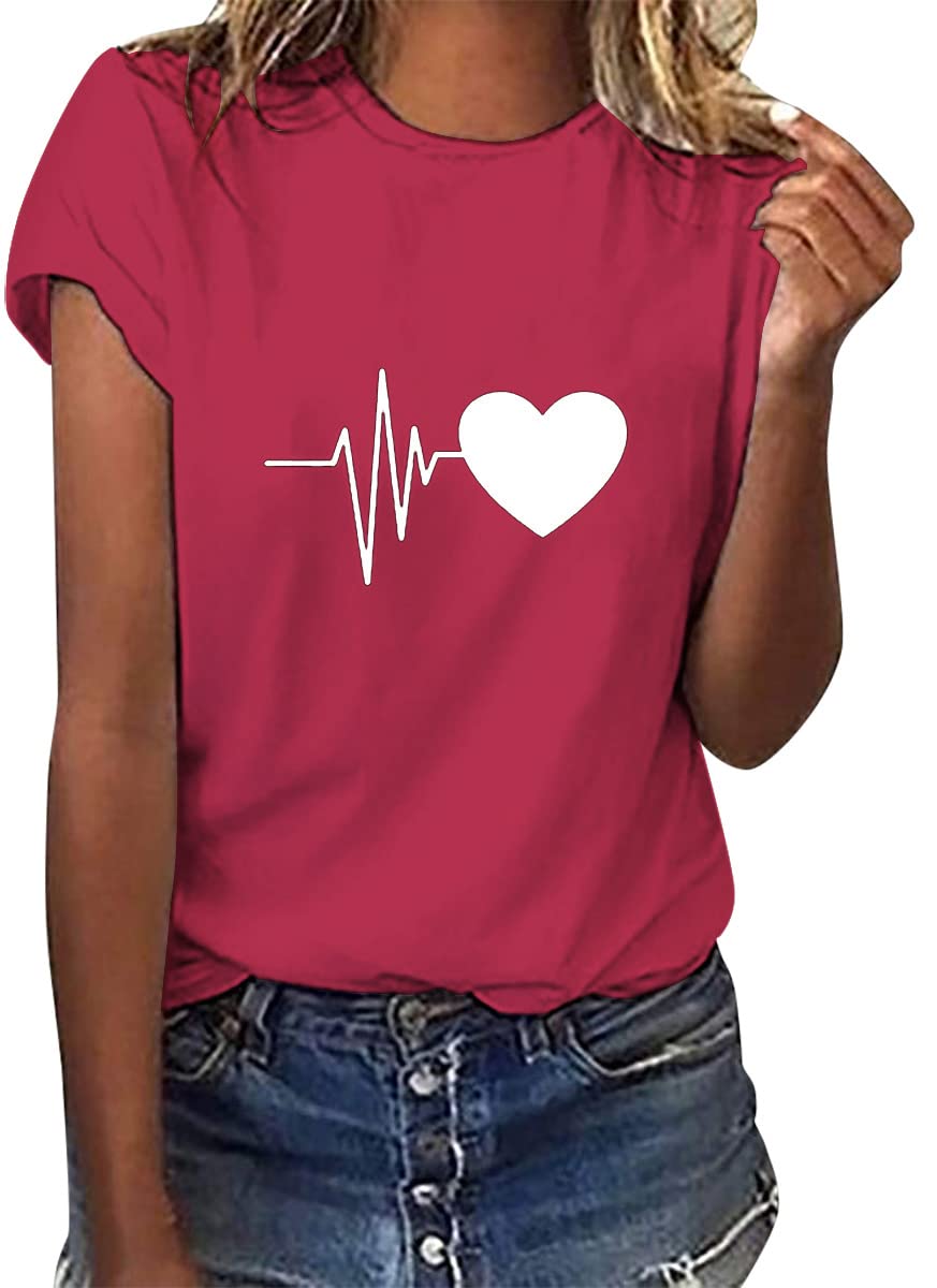 Yuson Girl Magliette Donna Manica Corta Amore/Pianeta Astronauta T-Shirt Cotone Maglietta Elegante Donna Casual Stretch Sciolto Top Magliette Estive con Girocollo Blusa Taglie Forti