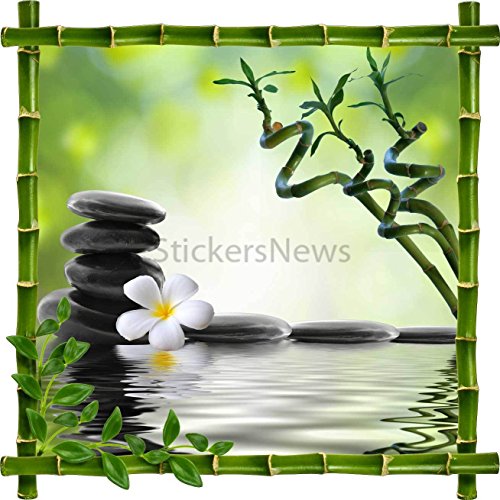 Adesivo Quadro bambù Fiore e ciottoli zenref 7188