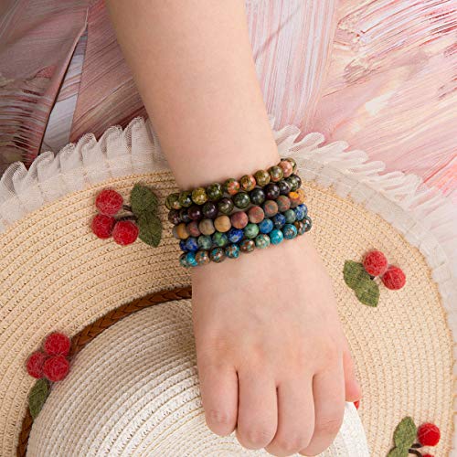 Bivei Lava Rock Stone Essential Oil Diffuser Bracelet - Natural Semi Precious Gemstone Beads Healing Crystal Bracelet (Set of 5 A) - Thumbnail 4