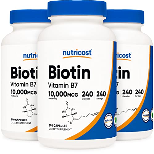 Image of Nutricost Biotin (Vitamin B7) 10,000mcg, 240 Caps (3 Bottles) - Non-GMO, Gluten Free