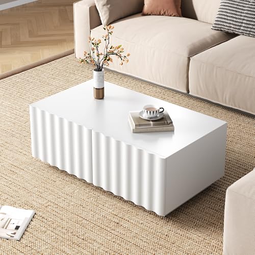 Mesa de centro 3D Anself con dos cajones en madera DM para salón moderno 8