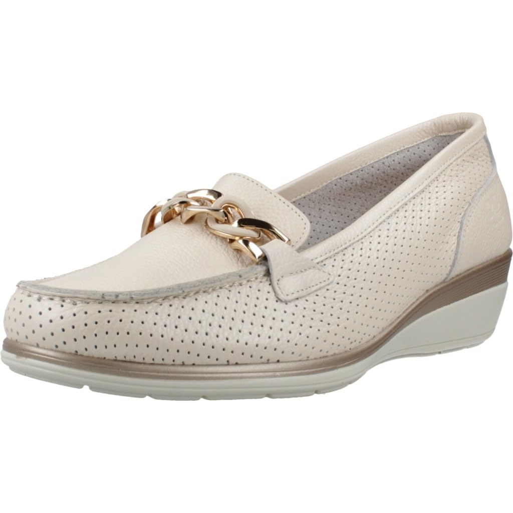 24 HRS - Mocasín de Mujer 24 HRS en Piel con Cuña 4cm - Zapato Cómodo Modelo 26711 Lino - Cuero