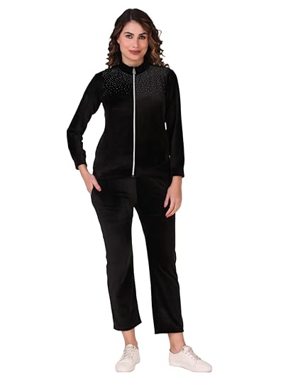 Regular Fit Velvet Track Suit for Women | Stylish Velvet Winter Wear Night Suit with Pockets | Ladies Track Suit for Sports Wear, Nightwear,