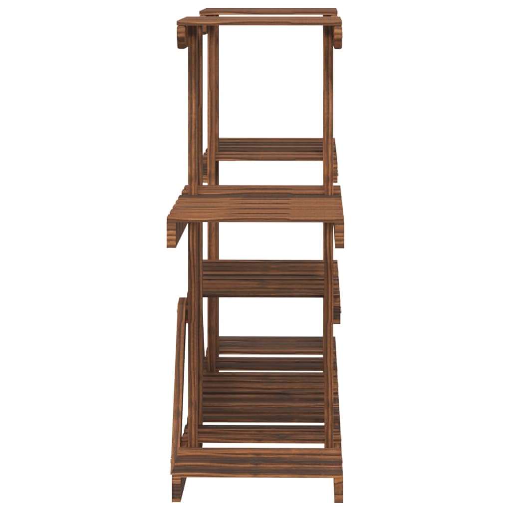 Soporte para flores de madera maciza de abeto, 110 x 25 x 73 cm, estantería para plantas con aspecto carbonizado para salón, balcón, terraza, incluye soporte de pared e instrucciones de