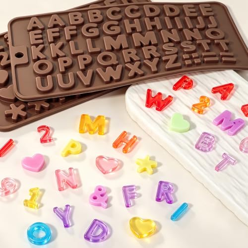 Image of 2PCS Silicone Molds for Chocolate,Number Letter Molds,Reusable Candy Molds with Happy Birthday Decorating Symbols,Mini Size Alphabet Decorating for Birthday Cake Lollipop Fondant Chocolate