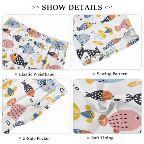 ALAZA Fish Blue White Pajama Shorts Sleep Shorts Pant Lounge Pajama Bottoms Elastic Waist with Pockets3