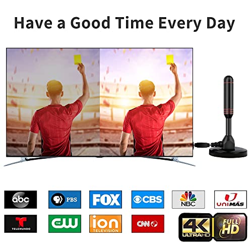 Image of Indoor TV Antenna with 2 Signal Boosters & 32FT Cable - Digital Antenna for Smart TV, Magnetic Base, Supports 4K 1080p - Dual Amplifiers for Long Range Reception of Local Channels (Red)