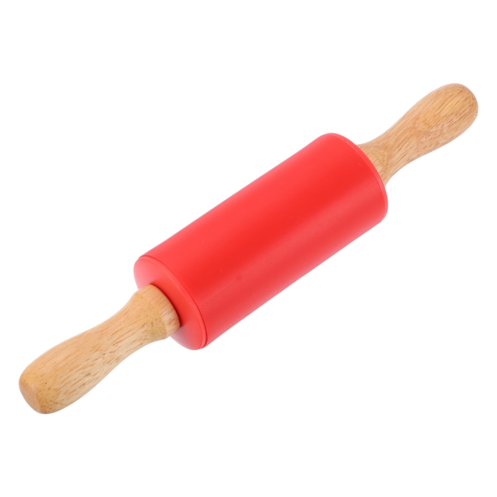 sourcing map Rolling Pins for Baking, 9 Inch Silicone Non-Stick Rolling Pin Baking Roller Wooden Handle for Home Kitchen Dough Cookies Pastry, Red