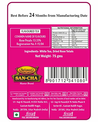 Image of Sancha Tea Boutique, Rose White Tea, 75g Loose Leaves | Antioxidant-Rich White Tea with 100 Petal Wild Rose | Detox, Skin Rejuvenation & Relaxation Tea