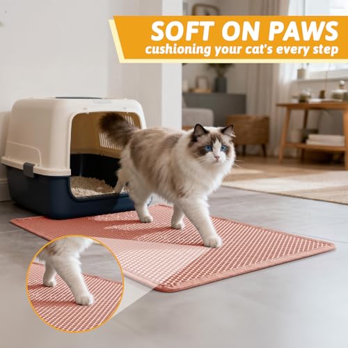 Image of Pieviev Cat Litter Mat Double Layer Waterproof Urine Proof Trapping Mat 1 Pack (Red, 30x24 Inch (Pack of 1))