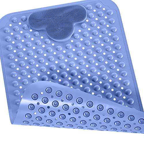 PureJoy Duschmatte Rutschfest mit 166 Starkem Saugnäpfen - Maschinenwaschbar Antirutschmatte Badewanne mit TPE Werkstoff- Badewannenmatte mit Fußmassage-Bereich für Badezimmer,Badewanne,40x70 cm(Blau) Cover