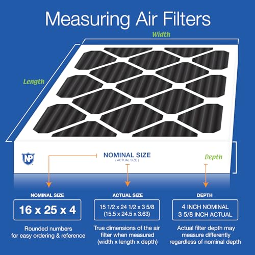 Image of Nordic Pure 16x25x4 Pleated MERV 8 Pure Carbon Air Filters 2 Pack | Actual Size: 15 1 /2 x 24 1 /2 x 3 5 /8 Made in USA, HVAC Odor Filtration, Pet, Cooking & Household Smell Control