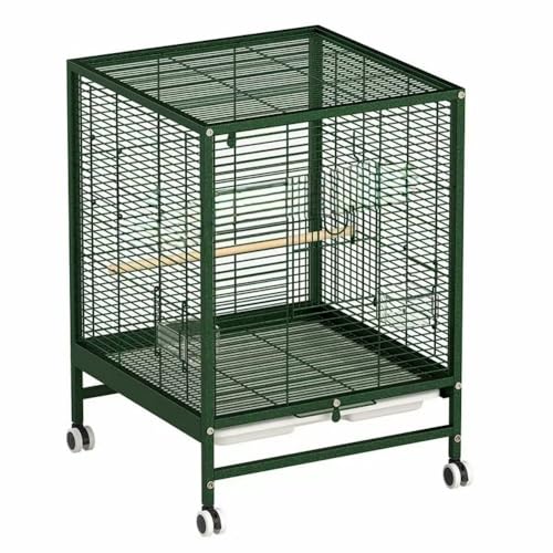 TAYTHI 大型バードケージ キャスター付きで移動が簡単 スタンドポールと給餌ボウル 引き出しトレイ付き お手入れ簡単 オウム、ラブバード、フィンチ、インコ、オカメインコに最適 (グリーン,40*40*55CM(ワイヤードア))