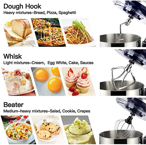 Elegant Life Stand Mixer, 6 QT 660W 6-Speed Tilt-Head Food Mixer, Kitchen Electric Mixer with Dough Hook, Wire Whip & Beater