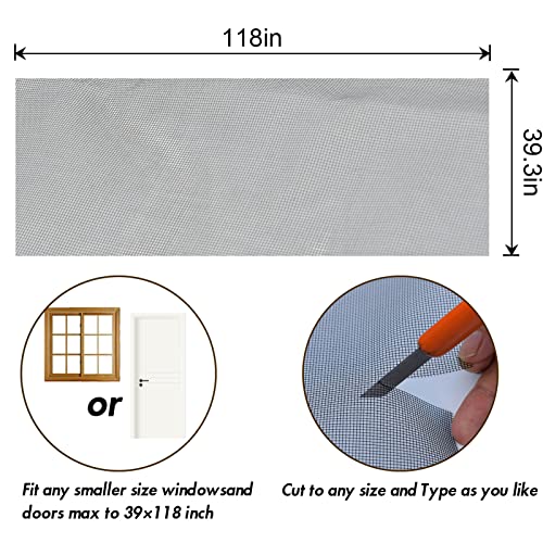 Hlimior Window Screen Replacement 39"X 118", Diy Adjustable Fiberglass Screen Mesh With Rolling Tool Hook Screen Retainer Spline For Windows Doors Patio Screen Gray #TOP1