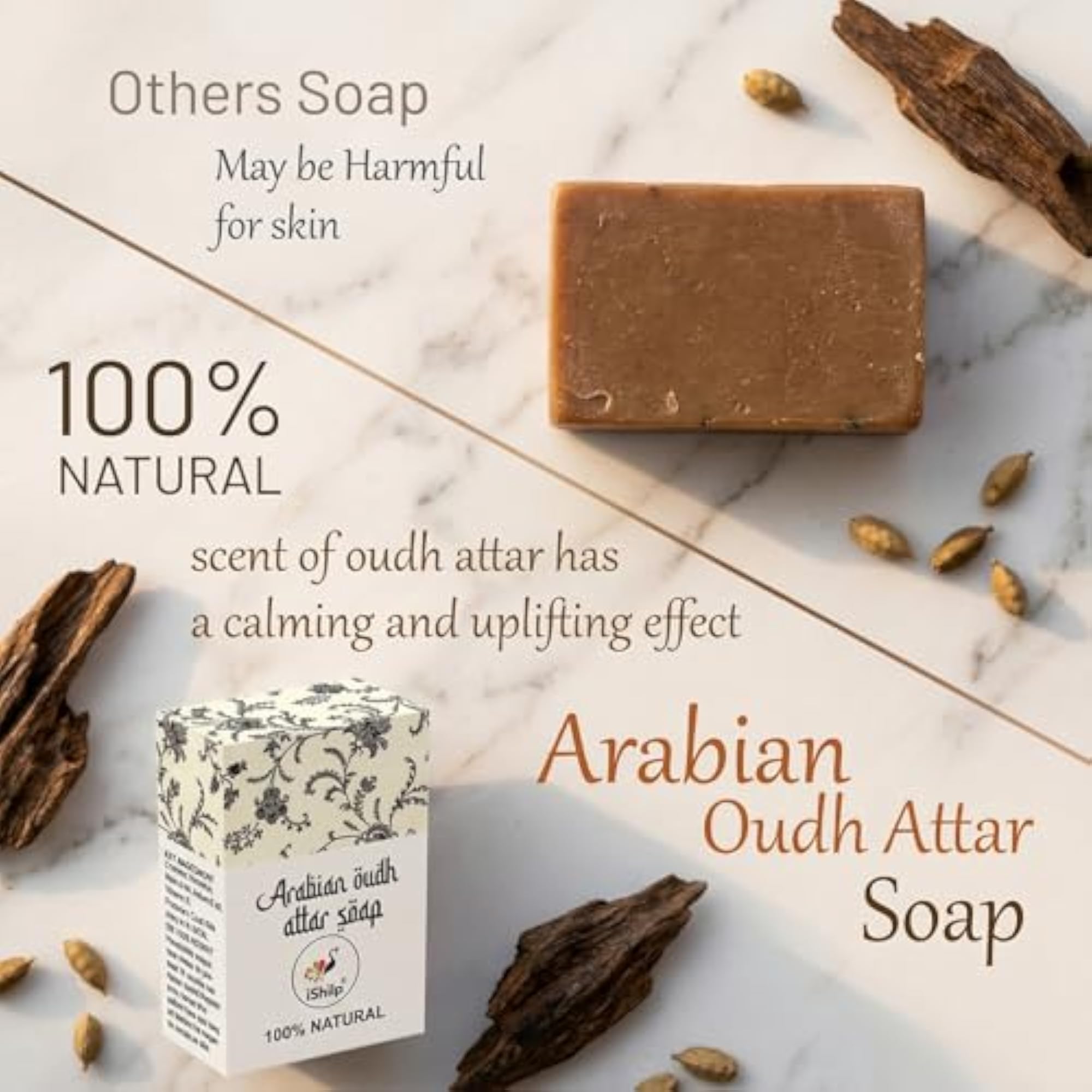Oudh Attar Body Soap Bar Pack of 5, Herbal Bathing Gift