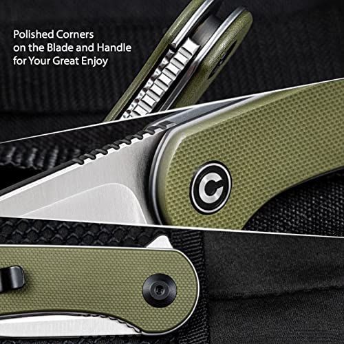 Civivi Knives Elementum Folding Pocket Knife 2.96" D2 Satin Blade,G-10 Handles C907E (Green) #TOP5