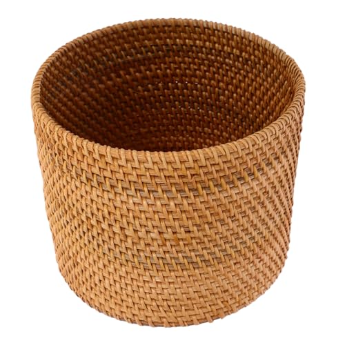 Vaguelly Pastoral Style Woven Basket Round Storage for Home Organization Rustic Rattan Design Versatile Use for Waste Fruits Decor