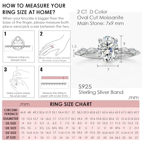 Michooyel 2ct Oval Cut Moissanite Engagement Ring D color Moissanite VVS1 Band Sterling Silver Women Rings3