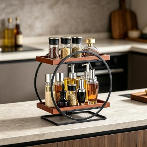 YIWANFW 2-Tier Bathroom Counter Organizer, Wooden Perfume Organizer Dresser - image 7