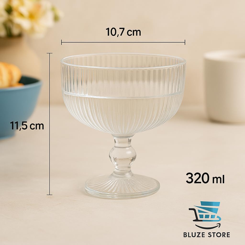 Conjunto com 6 Taças de Vidro 320ml Design Canelado para Sorvete e Sobremesa Vidro Resistente e Sofisticado Premium