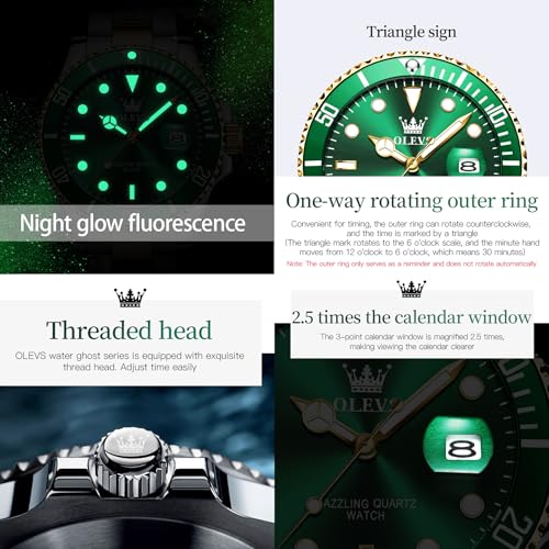 Image of OLEVS Watch for Men Diamond Business Dress Analog Quartz Stainless Steel Waterproof Luminous Date Two Tone Luxury Casual Wrist Watch
