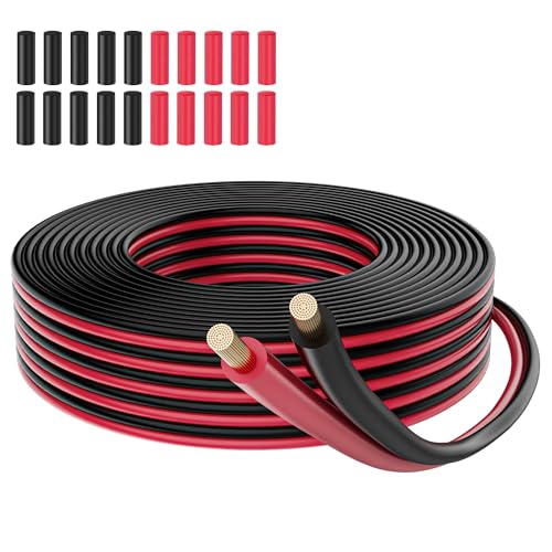 12 Gauge Wire 35FT, Low Voltage 12/2 AWG Red Black Oxygen Free Copper Electrical Extension Cable, 2 Conductor Parallel Insulated Stranded Cord for Speaker, LED Strip, Automotive, 20 Heat Shrink Tubing