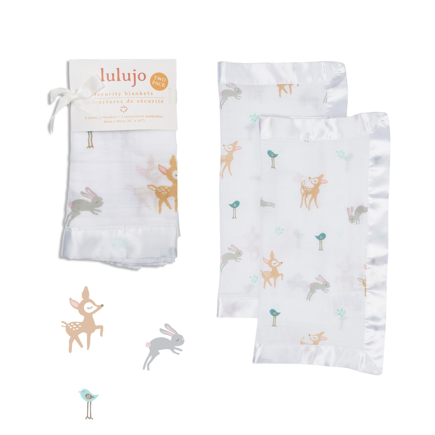 Lulujo Baby Cotton Muslin Security Blankets, Pack of 2, 16 x 16-Inches, Little Fawn