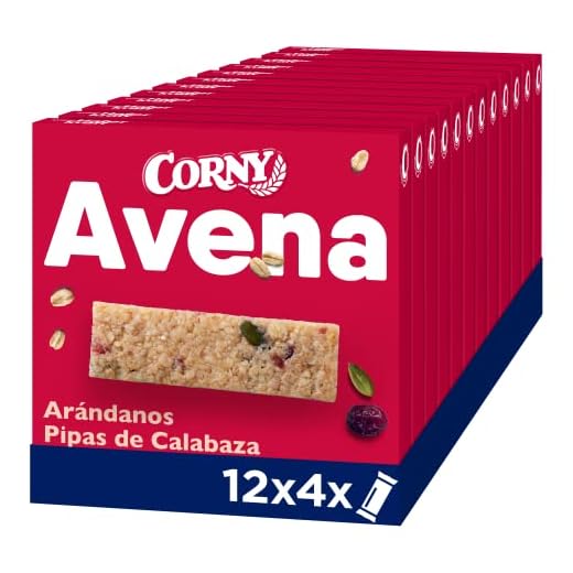 Corny - Barritas de Cereales con Avena Arándanos y Pipas de Calabaza. 12 estuches con 4 barritas 12x(4x35g)