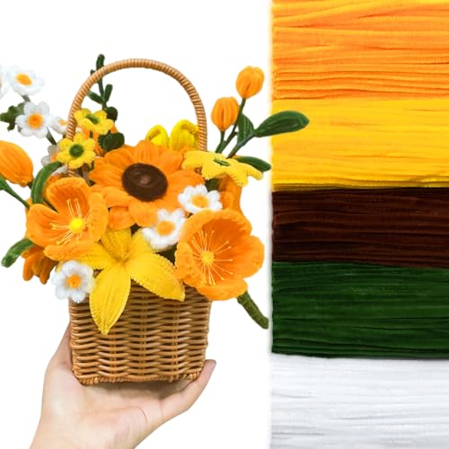 Image of Peryiter 500 Pcs Pipe Cleaners for DIY Flower Bouquets, Chenille Stems for Graduation Bouquet Crafts, Fuzzy Sticks for Handmade Flowers, DIY Gift, Art Projects(Sunflower Color,12 Inch)